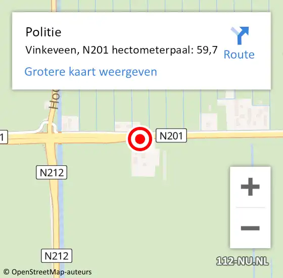 Locatie op kaart van de 112 melding: Politie Vinkeveen, N201 hectometerpaal: 59,7 op 29 januari 2019 12:53