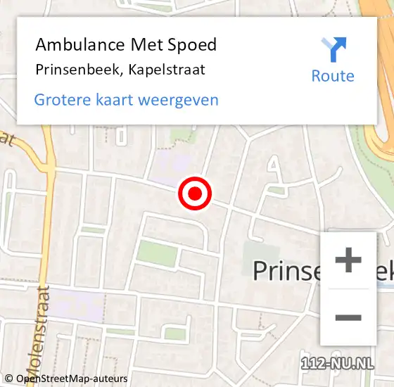 Locatie op kaart van de 112 melding: Ambulance Met Spoed Naar Prinsenbeek, Kapelstraat op 29 januari 2019 17:20