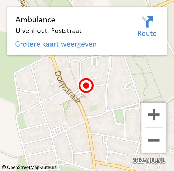 Locatie op kaart van de 112 melding: Ambulance Ulvenhout, Poststraat op 21 maart 2014 22:01