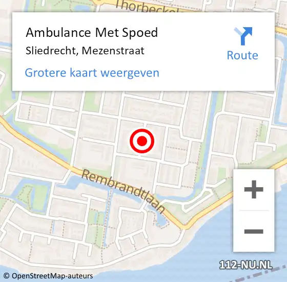 Locatie op kaart van de 112 melding: Ambulance Met Spoed Naar Sliedrecht, Mezenstraat op 29 januari 2019 23:35