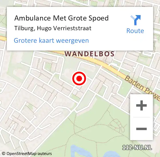 Locatie op kaart van de 112 melding: Ambulance Met Grote Spoed Naar Tilburg, Hugo Verrieststraat op 30 januari 2019 03:45