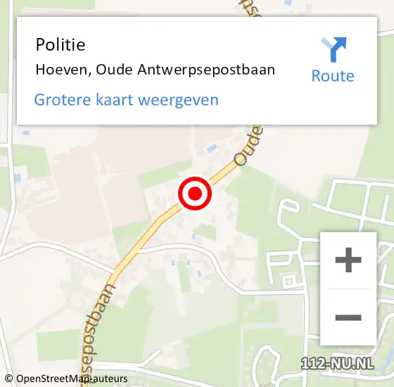 Locatie op kaart van de 112 melding: Politie Hoeven, Oude Antwerpsepostbaan op 30 januari 2019 10:58