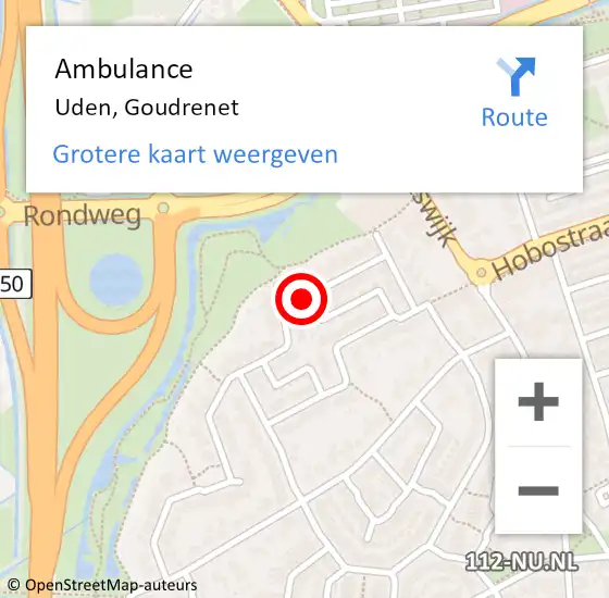 Locatie op kaart van de 112 melding: Ambulance Uden, Goudrenet op 30 januari 2019 11:26