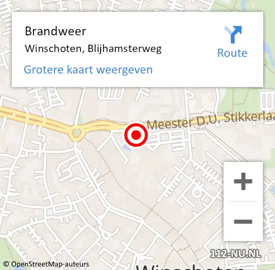 Locatie op kaart van de 112 melding: Brandweer Winschoten, Blijhamsterweg op 30 januari 2019 13:53