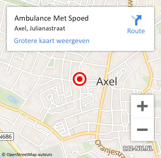 Locatie op kaart van de 112 melding: Ambulance Met Spoed Naar Axel, Julianastraat op 30 januari 2019 14:45