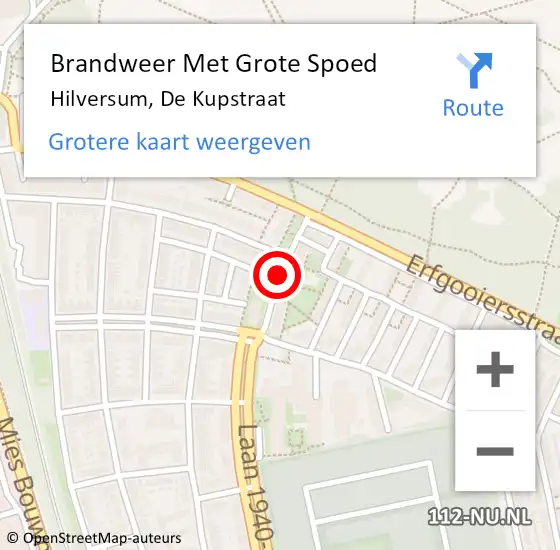 Locatie op kaart van de 112 melding: Brandweer Met Grote Spoed Naar Hilversum, De Kupstraat op 30 januari 2019 17:16