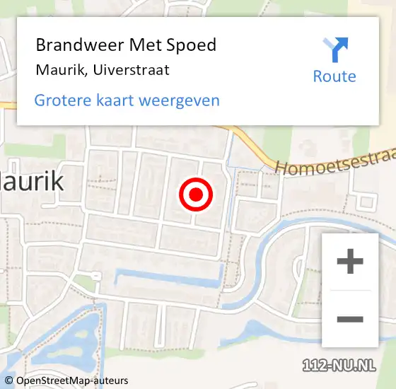 Locatie op kaart van de 112 melding: Brandweer Met Spoed Naar Maurik, Uiverstraat op 30 januari 2019 17:24