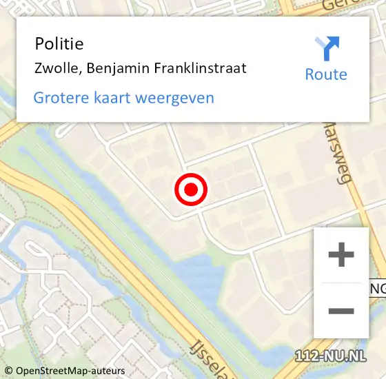 Locatie op kaart van de 112 melding: Politie Zwolle, Benjamin Franklinstraat op 30 januari 2019 17:57