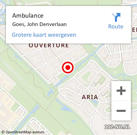 Locatie op kaart van de 112 melding: Ambulance Goes, John Denverlaan op 30 januari 2019 18:37