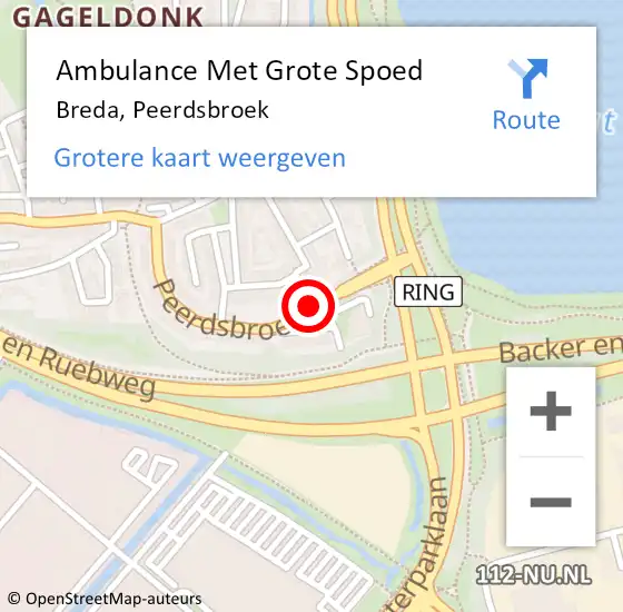 Locatie op kaart van de 112 melding: Ambulance Met Grote Spoed Naar Breda, Peerdsbroek op 30 januari 2019 20:51