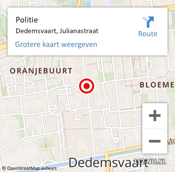 Locatie op kaart van de 112 melding: Politie Dedemsvaart, Julianastraat op 30 januari 2019 21:20