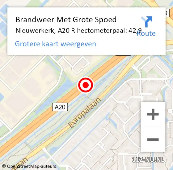 Locatie op kaart van de 112 melding: Brandweer Met Grote Spoed Naar Nieuwerkerk, A20 R op 30 januari 2019 23:54