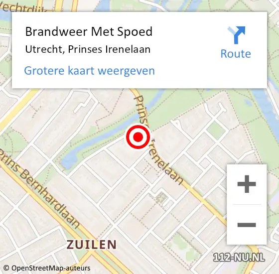 Locatie op kaart van de 112 melding: Brandweer Met Spoed Naar Utrecht, Prinses Irenelaan op 31 januari 2019 09:47