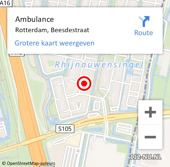 Locatie op kaart van de 112 melding: Ambulance Rotterdam, Beesdestraat op 31 januari 2019 12:36