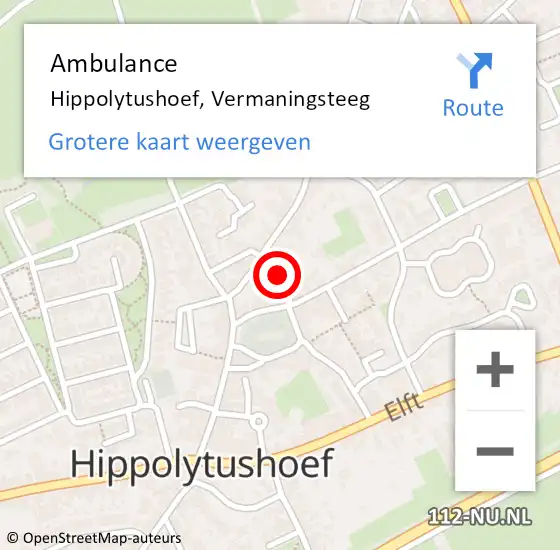 Locatie op kaart van de 112 melding: Ambulance Hippolytushoef, Vermaningsteeg op 31 januari 2019 12:50