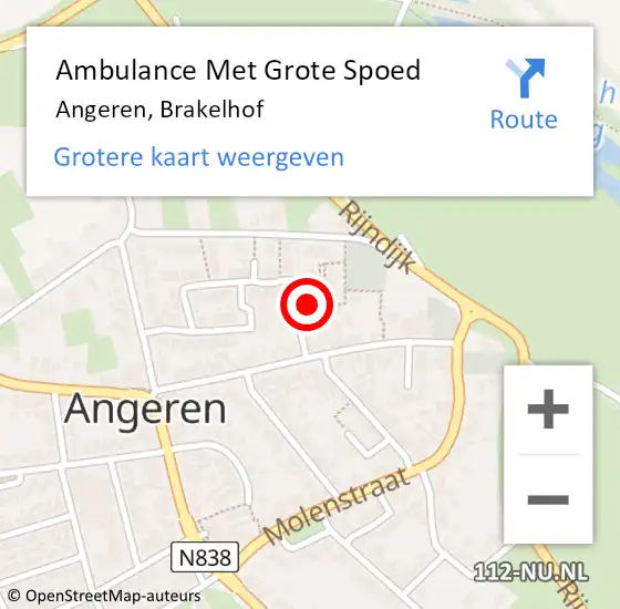 Locatie op kaart van de 112 melding: Ambulance Met Grote Spoed Naar Angeren, Brakelhof op 31 januari 2019 13:03