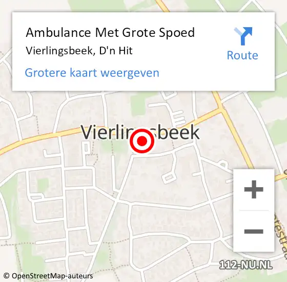 Locatie op kaart van de 112 melding: Ambulance Met Grote Spoed Naar Vierlingsbeek, D'n Hit op 31 januari 2019 13:49