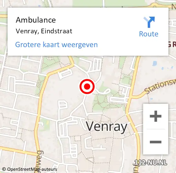 Locatie op kaart van de 112 melding: Ambulance Venray, Eindstraat op 31 januari 2019 13:56