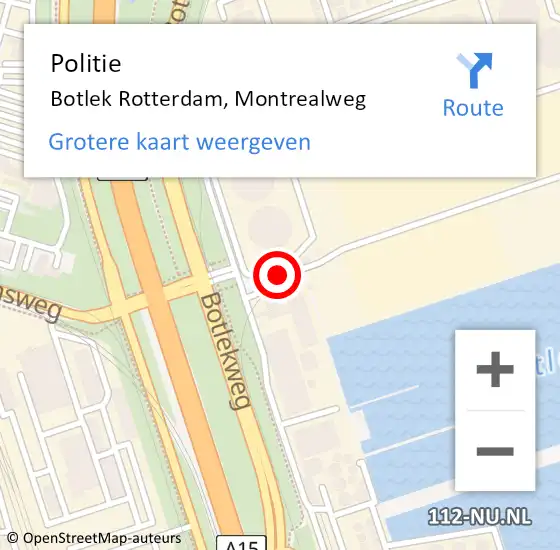 Locatie op kaart van de 112 melding: Politie Botlek Rotterdam, Montrealweg op 31 januari 2019 15:10