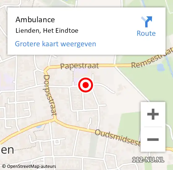 Locatie op kaart van de 112 melding: Ambulance Lienden, Het Eindtoe op 31 januari 2019 16:12