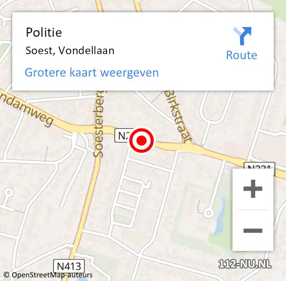 Locatie op kaart van de 112 melding: Politie Soest, Vondellaan op 31 januari 2019 16:18