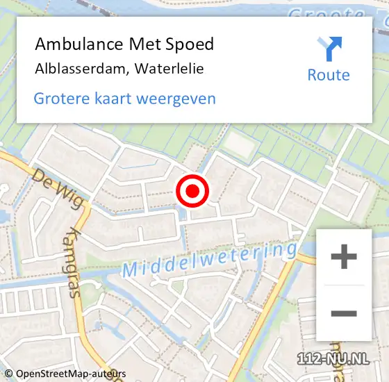 Locatie op kaart van de 112 melding: Ambulance Met Spoed Naar Alblasserdam, Waterlelie op 31 januari 2019 16:38