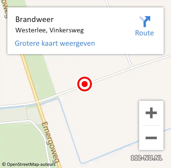 Locatie op kaart van de 112 melding: Brandweer Westerlee, Vinkersweg op 31 januari 2019 17:22
