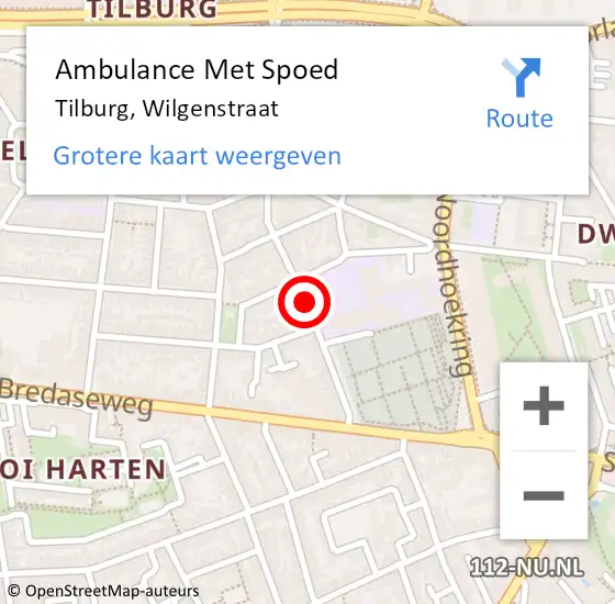 Locatie op kaart van de 112 melding: Ambulance Met Spoed Naar Tilburg, Wilgenstraat op 31 januari 2019 19:44