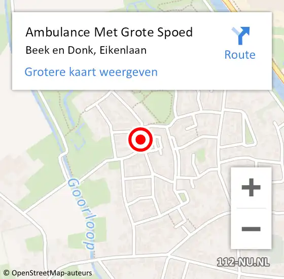 Locatie op kaart van de 112 melding: Ambulance Met Grote Spoed Naar Beek en Donk, Eikenlaan op 31 januari 2019 21:04