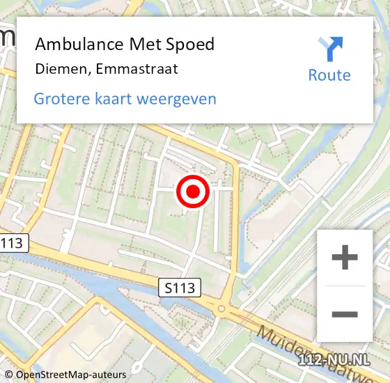 Locatie op kaart van de 112 melding: Ambulance Met Spoed Naar Diemen, Emmastraat op 31 januari 2019 23:35