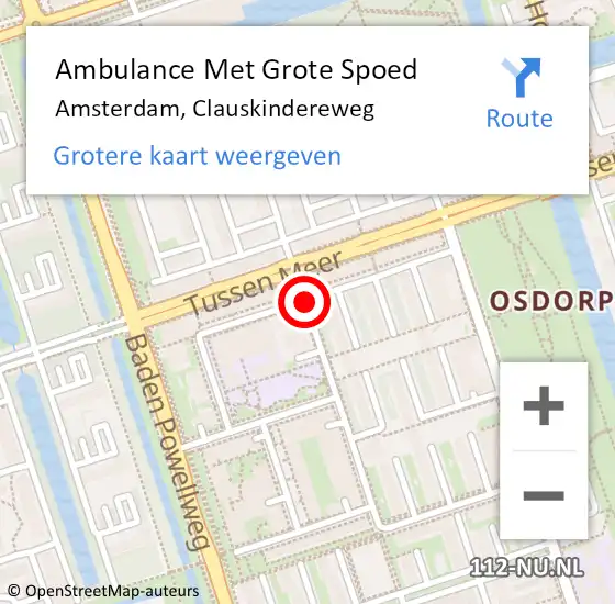 Locatie op kaart van de 112 melding: Ambulance Met Grote Spoed Naar Amsterdam, Clauskindereweg op 1 februari 2019 00:29