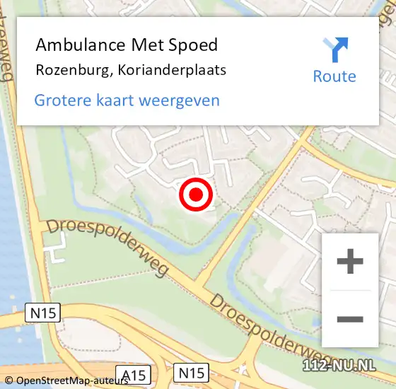 Locatie op kaart van de 112 melding: Ambulance Met Spoed Naar Rozenburg, Korianderplaats op 1 februari 2019 01:41