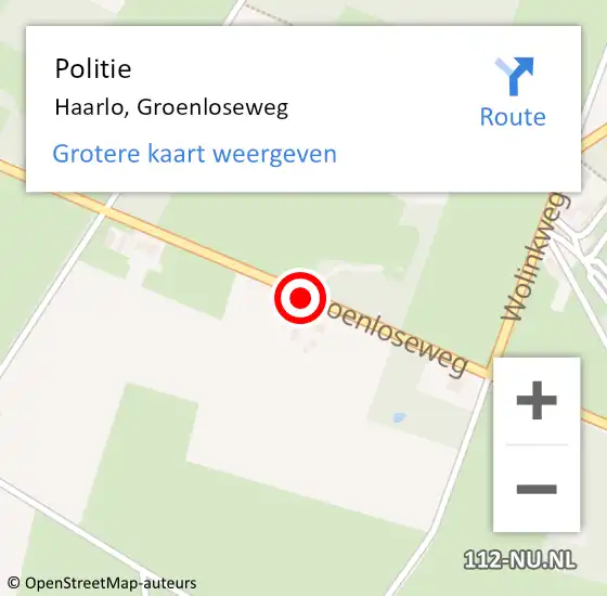 Locatie op kaart van de 112 melding: Politie Haarlo, Groenloseweg op 1 februari 2019 03:29