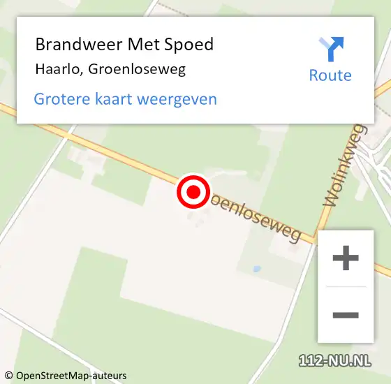 Locatie op kaart van de 112 melding: Brandweer Met Spoed Naar Haarlo, Groenloseweg op 1 februari 2019 06:42