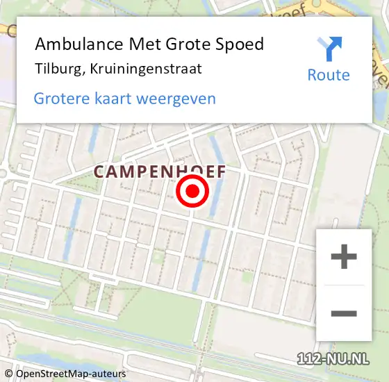 Locatie op kaart van de 112 melding: Ambulance Met Grote Spoed Naar Tilburg, Kruiningenstraat op 1 februari 2019 10:02