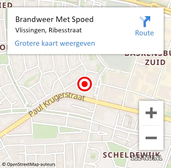 Locatie op kaart van de 112 melding: Brandweer Met Spoed Naar Vlissingen, Ribesstraat op 1 februari 2019 11:01