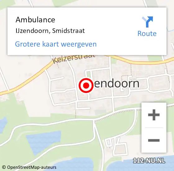 Locatie op kaart van de 112 melding: Ambulance IJzendoorn, Smidstraat op 1 februari 2019 12:51