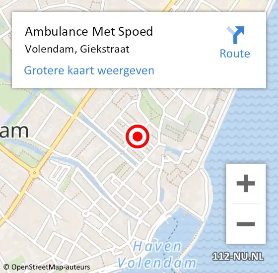 Locatie op kaart van de 112 melding: Ambulance Met Spoed Naar Volendam, Giekstraat op 1 februari 2019 13:11