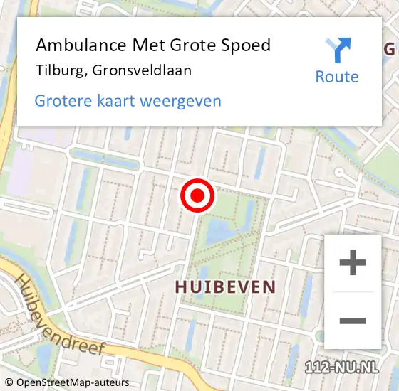 Locatie op kaart van de 112 melding: Ambulance Met Grote Spoed Naar Tilburg, Gronsveldlaan op 1 februari 2019 13:52