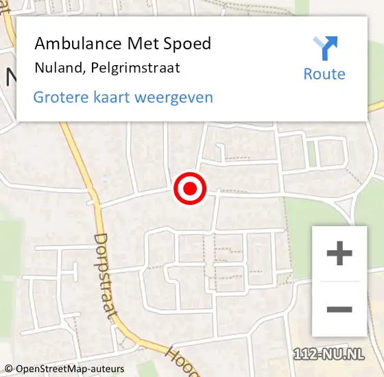 Locatie op kaart van de 112 melding: Ambulance Met Spoed Naar Nuland, Pelgrimstraat op 1 februari 2019 13:57