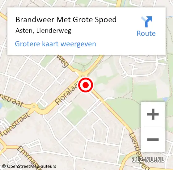 Locatie op kaart van de 112 melding: Brandweer Met Grote Spoed Naar Asten, Lienderweg op 1 februari 2019 15:02