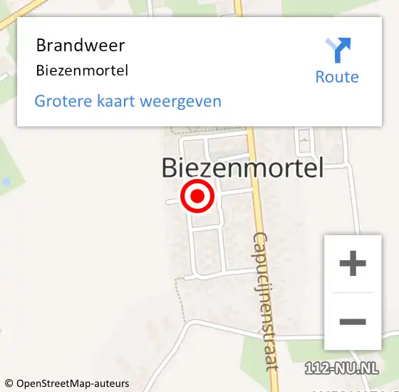 Locatie op kaart van de 112 melding: Brandweer Biezenmortel op 1 februari 2019 15:46