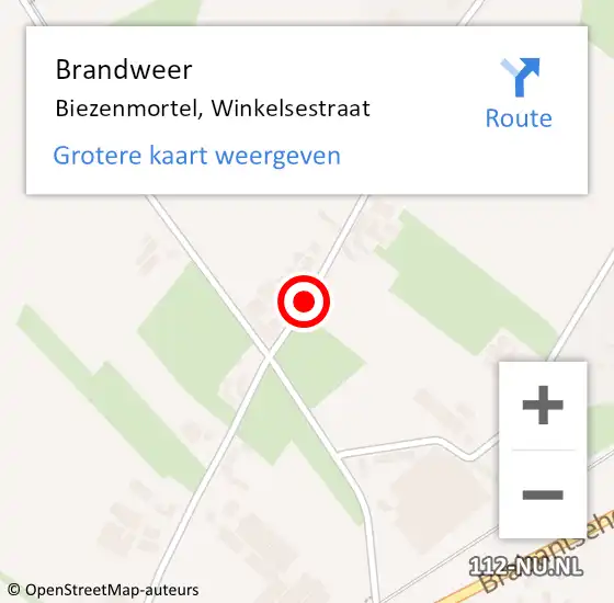 Locatie op kaart van de 112 melding: Brandweer Biezenmortel, Winkelsestraat op 1 februari 2019 15:46