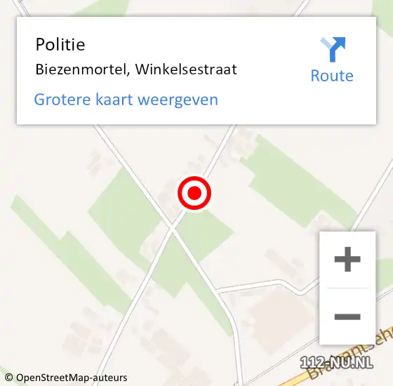 Locatie op kaart van de 112 melding: Politie Biezenmortel, Winkelsestraat op 1 februari 2019 17:02