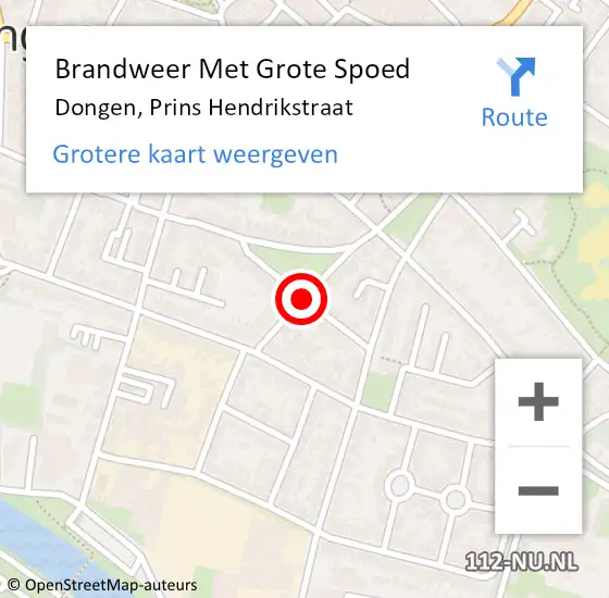 Locatie op kaart van de 112 melding: Brandweer Met Grote Spoed Naar Dongen, Prins Hendrikstraat op 1 februari 2019 17:55