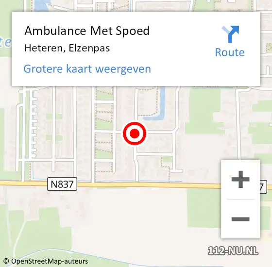 Locatie op kaart van de 112 melding: Ambulance Met Spoed Naar Heteren, Elzenpas op 1 februari 2019 17:56
