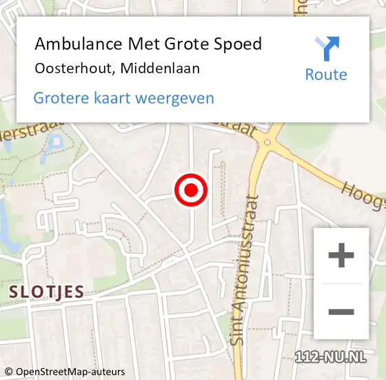 Locatie op kaart van de 112 melding: Ambulance Met Grote Spoed Naar Oosterhout, Middenlaan op 1 februari 2019 20:58