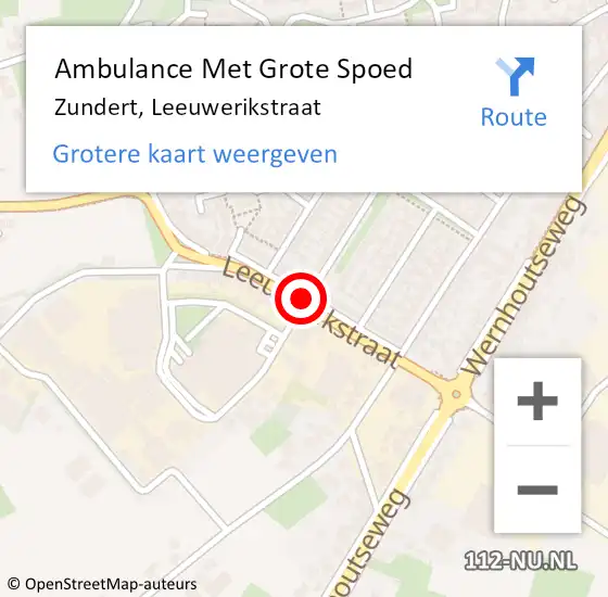 Locatie op kaart van de 112 melding: Ambulance Met Grote Spoed Naar Zundert, Leeuwerikstraat op 1 februari 2019 22:28