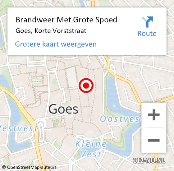 Locatie op kaart van de 112 melding: Brandweer Met Grote Spoed Naar Goes, Korte Vorststraat op 2 februari 2019 00:09