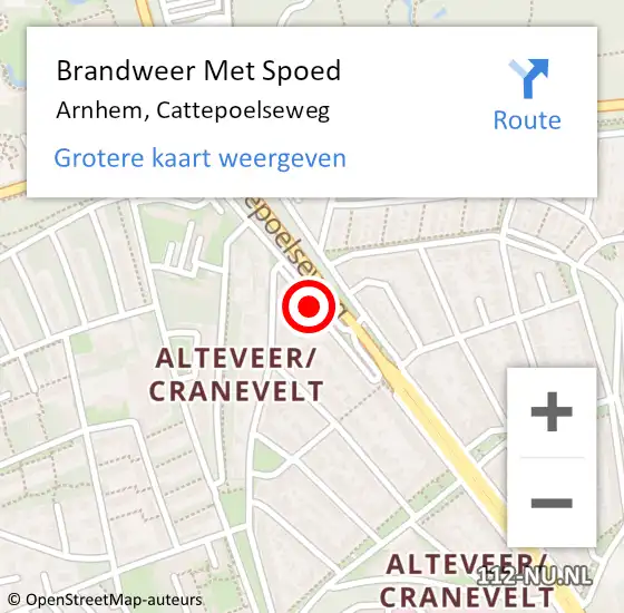 Locatie op kaart van de 112 melding: Brandweer Met Spoed Naar Arnhem, Cattepoelseweg op 2 februari 2019 01:29